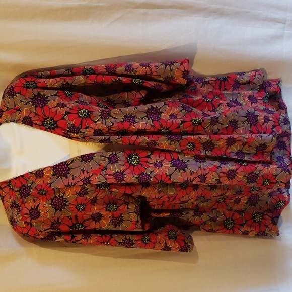 Lularoe Purple and Red Flower Print Lindsay Kimono Cardigan Size L - Picture 1 of 13